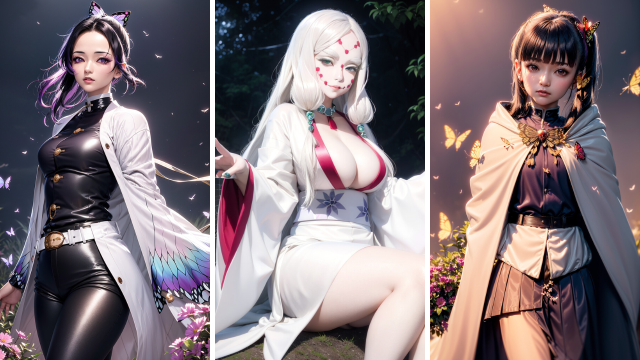 Shinobu Kocho, Spider Mother Demon y Kanao Tsuyur.