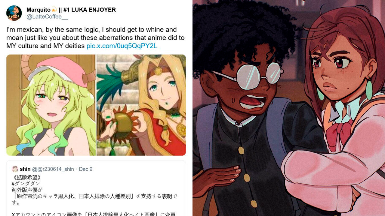 Publicación de @LatteCoffee__ (izq.) y fan art que desató la polémica (der.)