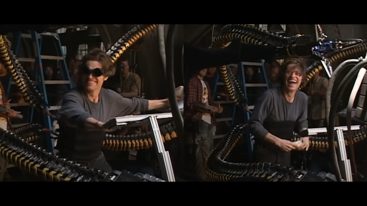 Willem Dafoe como Doctor Octopus, haciendo una broma a Alfred Molina.