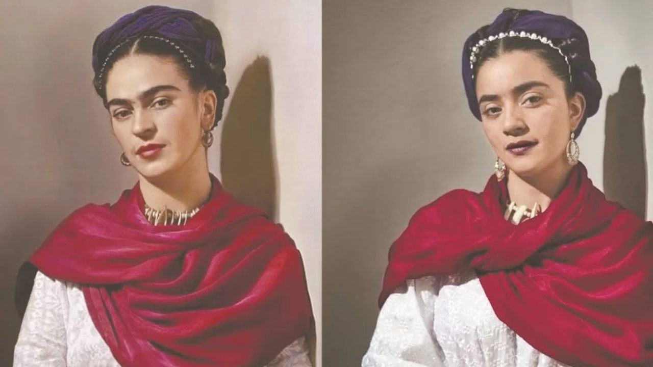 Paulina Gaitán recreando una famosa imagen de Frida Kahlo.