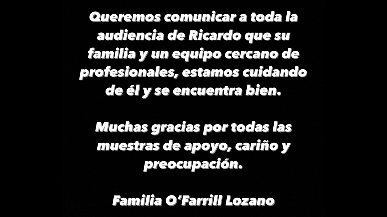 El mensaje en la cuenta de Twitter de Ricardo O'Farrill.