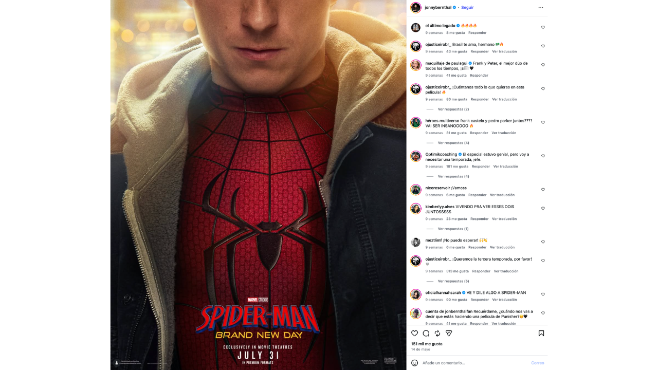 Jon Bernthal volverá a compartir créditos con Tom Holland en Spider-Man: Brand New Day.