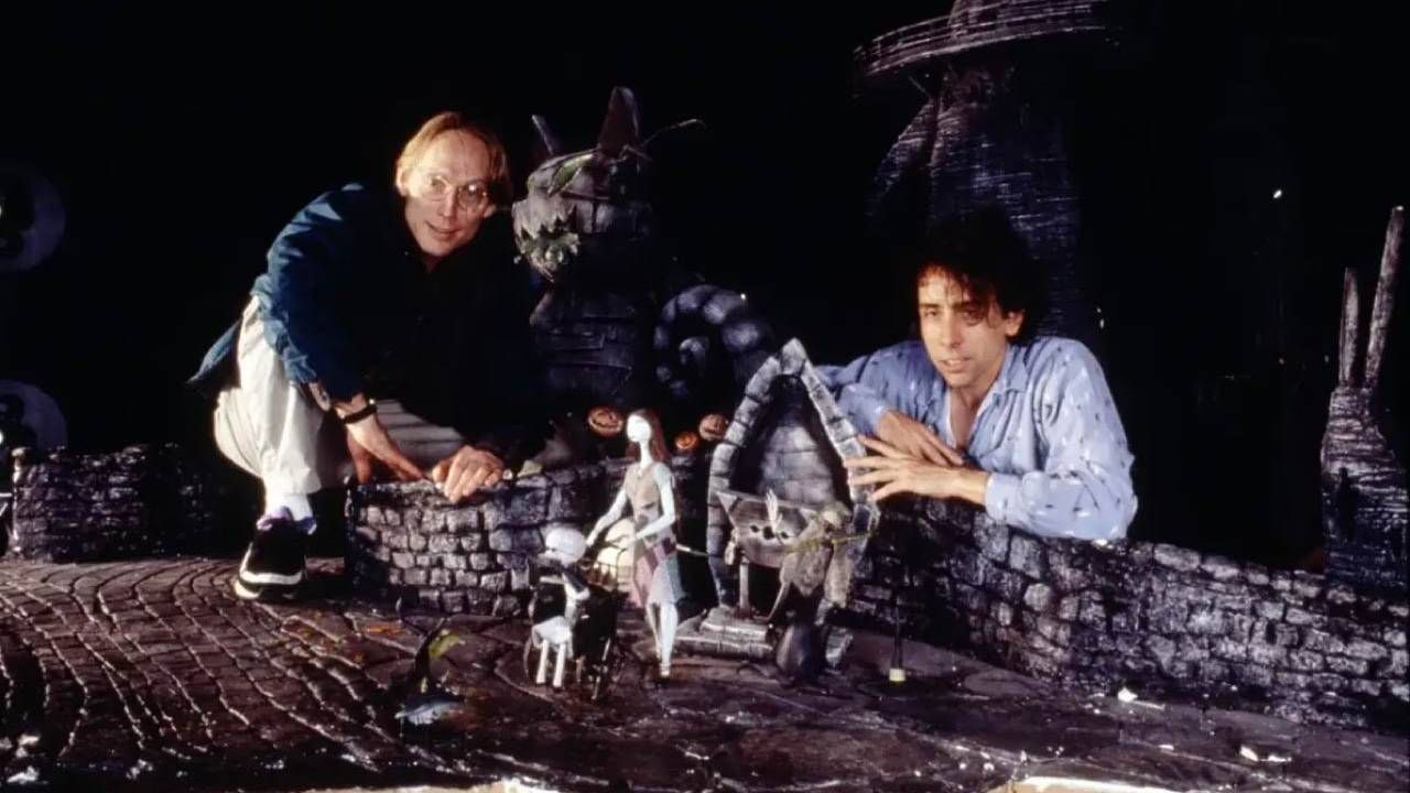 Henry Selick y Tim Burton en el set de 'El extraño mundo de Jack'