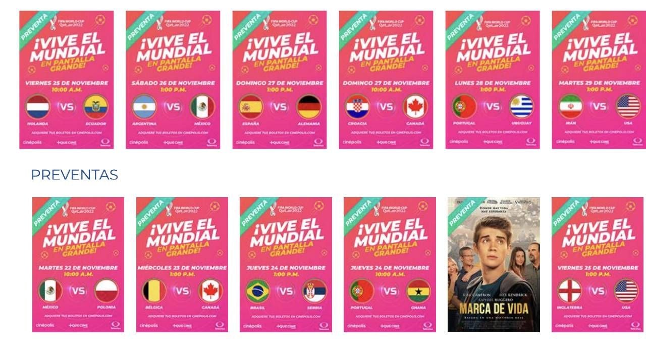 Los partidos disponibles en Cinepolis 