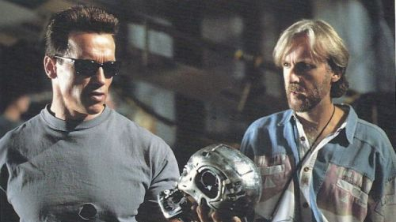 Arnold Schwarzenegger y James Cameron en el rodaje de 'Terminator'.
