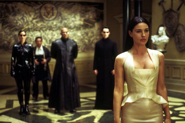 Matrix Reloaded : Foto Laurence Fishburne, Monica Bellucci, Carrie-Anne Moss, Keanu Reeves