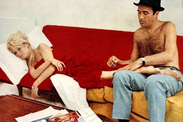 Foto Michel Piccoli, Jean-Luc Godard, Brigitte Bardot