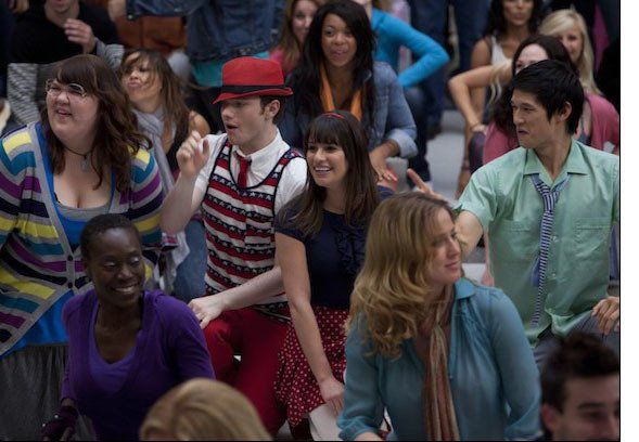 Glee : Foto Chris Colfer, Lea Michele, Harry Shum Jr.