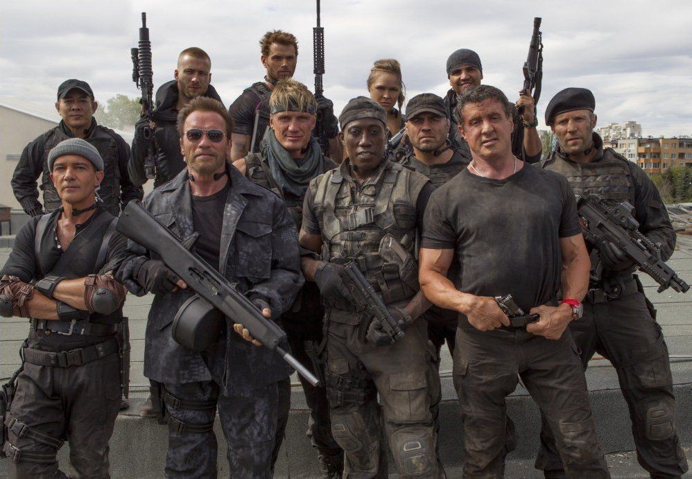 Los mercenarios 3 : Foto Antonio Banderas, Arnold Schwarzenegger, Wesley Snipes, Dolph Lundgren, Randy Couture, Glen Powell, Jason Statham, Jet Li, Sylvester Stallone, Ronda Rousey
