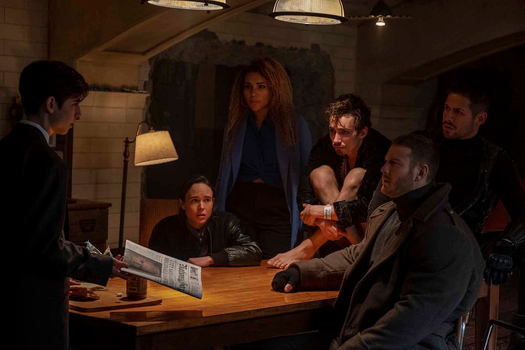 The Umbrella Academy : Foto Tom Hopper, David Castañeda, Robert Sheehan, Aidan Gallagher, Emmy Raver-Lampman, Elliot Page