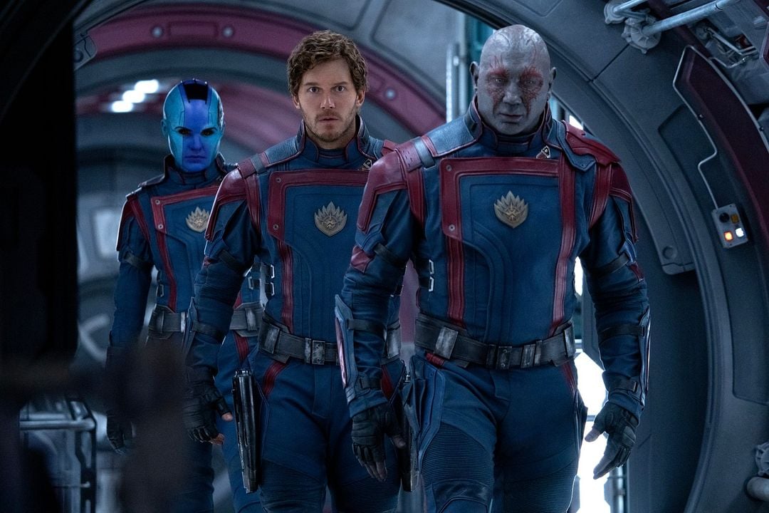 Guardianes de la galaxia Vol. 3 : Foto Karen Gillan, Dave Bautista, Chris Pratt